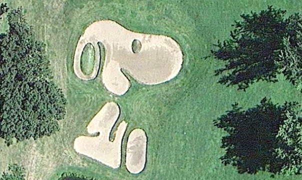 Snoopy bunker on the 15th hole at Highland National Golf Course where Charles M. Schulz learned to golf.